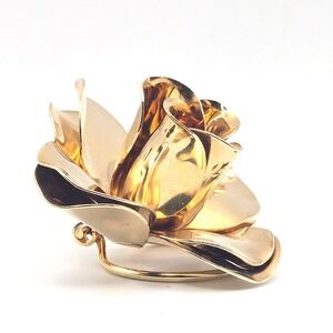 Jeri Lou Gold Tone Rose Flower Scarf Clip Statement Jewelry Vintage 1980s Signed